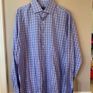 Boss Hugo Boss Men’s 42/16 1/2 Regular Fit Blue Plaid Button Up Shirt